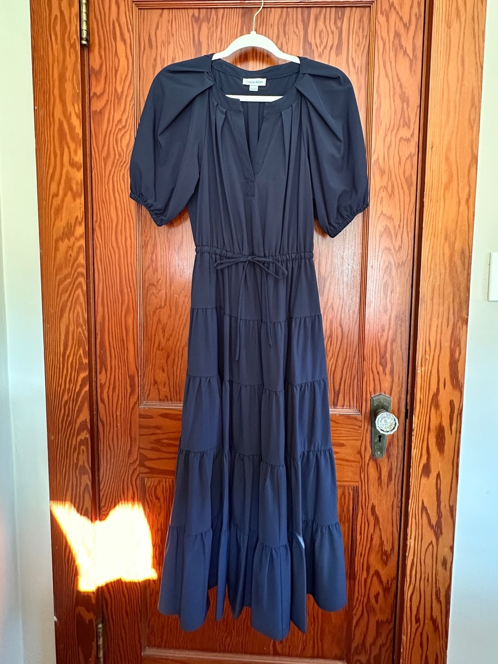 Calvin Klein Navy Tiered Maxi Dress with Tie Waist size small